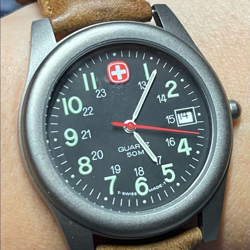 Vintage Marlboro Swiss Army Watch Brown Leather with Date